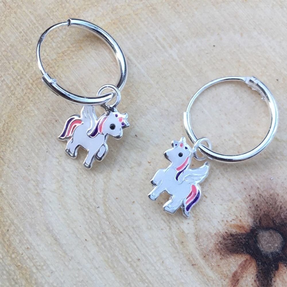 Girls Sterling Silver Unicorn Epoxy Earrings